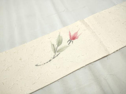 平和屋着物●九寸名古屋帯 作家物 手描き 髭紬 枝花文 正絹 逸品 CABB9425hy