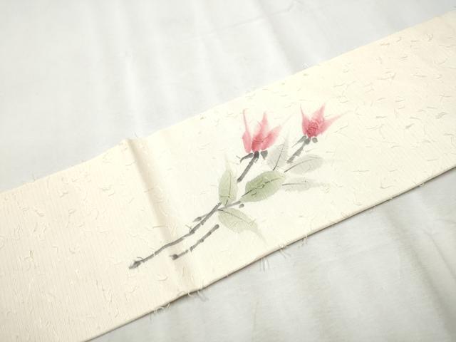 平和屋着物●九寸名古屋帯 作家物 手描き 髭紬 枝花文 正絹 逸品 CABB9425hy