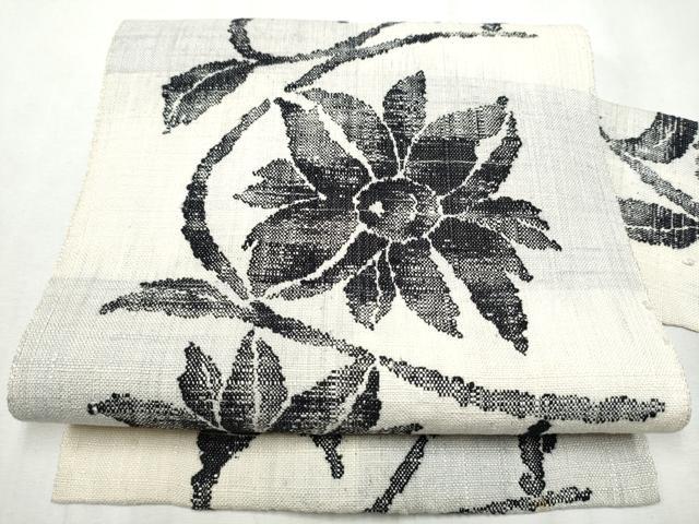 平和屋着物●八寸名古屋帯 紬地 枝花文 正絹 逸品 CABB9427hy
