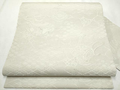 平和屋着物●全通柄 九寸名古屋帯 陶器文 練色 正絹 逸品 CABB9428hy