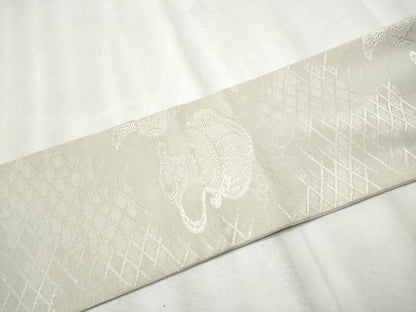 平和屋着物●全通柄 九寸名古屋帯 陶器文 練色 正絹 逸品 CABB9428hy