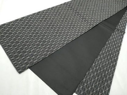 平和屋着物●全通柄袋帯 間道 黒地 正絹 逸品 CABB9430hy