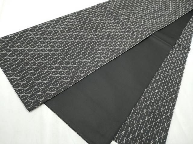平和屋着物●全通柄袋帯 間道 黒地 正絹 逸品 CABB9430hy