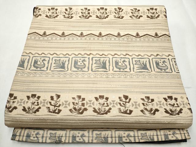 平和屋着物●全通柄 京袋帯 横段花鳥文 正絹 逸品 CABB9431hy