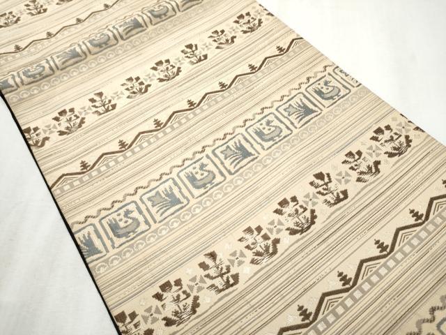 平和屋着物●全通柄 京袋帯 横段花鳥文 正絹 逸品 CABB9431hy