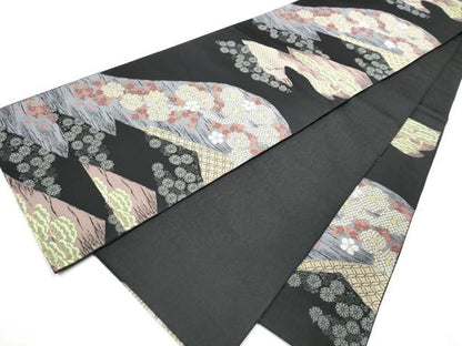 平和屋着物●西陣 津村織物謹製 六通柄袋帯 鐘紡製美術館 重要文化財 染地四孝草花文 金銀糸 正絹 逸品 CABB9432hy