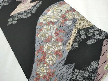 平和屋着物●西陣 津村織物謹製 六通柄袋帯 鐘紡製美術館 重要文化財 染地四孝草花文 金銀糸 正絹 逸品 CABB9432hy