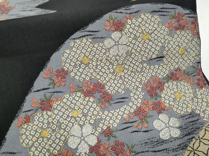 平和屋着物●西陣 津村織物謹製 六通柄袋帯 鐘紡製美術館 重要文化財 染地四孝草花文 金銀糸 正絹 逸品 CABB9432hy