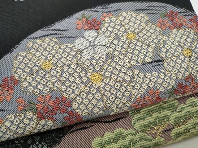 平和屋着物●西陣 津村織物謹製 六通柄袋帯 鐘紡製美術館 重要文化財 染地四孝草花文 金銀糸 正絹 逸品 CABB9432hy