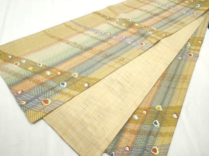 平和屋着物●両面 六通柄袋帯 孔雀羽文 金糸 正絹 逸品 CABB9434hy