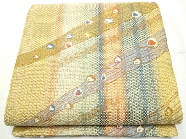 平和屋着物●両面 六通柄袋帯 孔雀羽文 金糸 正絹 逸品 CABB9434hy