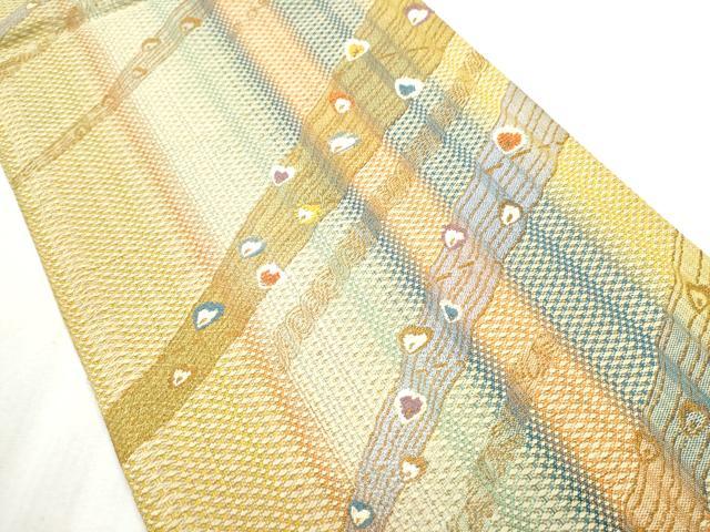 平和屋着物●両面 六通柄袋帯 孔雀羽文 金糸 正絹 逸品 CABB9434hy