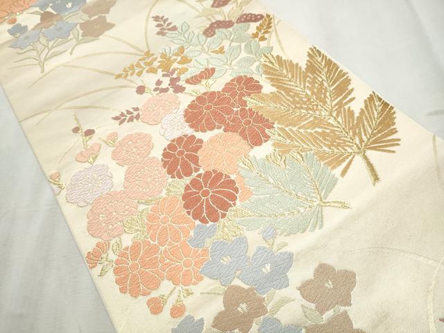 平和屋着物●西陣 川島織物 六通柄 本袋帯 唐織 草花文 正絹 逸品 CABB9435hy