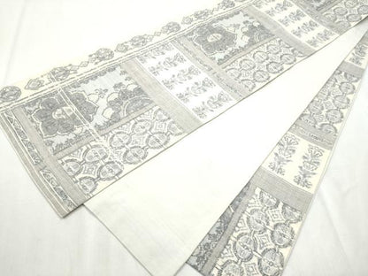 平和屋着物●全通柄袋帯 紬地 幾何学花文 正絹 逸品 CABB9436hy