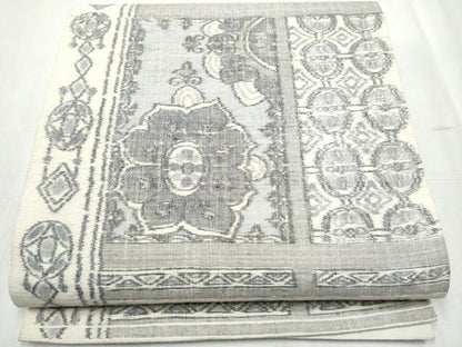 平和屋着物●全通柄袋帯 紬地 幾何学花文 正絹 逸品 CABB9436hy