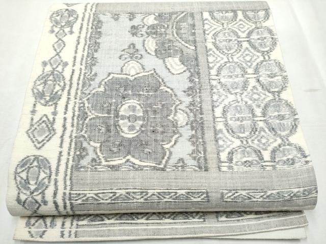平和屋着物●全通柄袋帯 紬地 幾何学花文 正絹 逸品 CABB9436hy