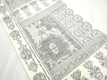 平和屋着物●全通柄袋帯 紬地 幾何学花文 正絹 逸品 CABB9436hy