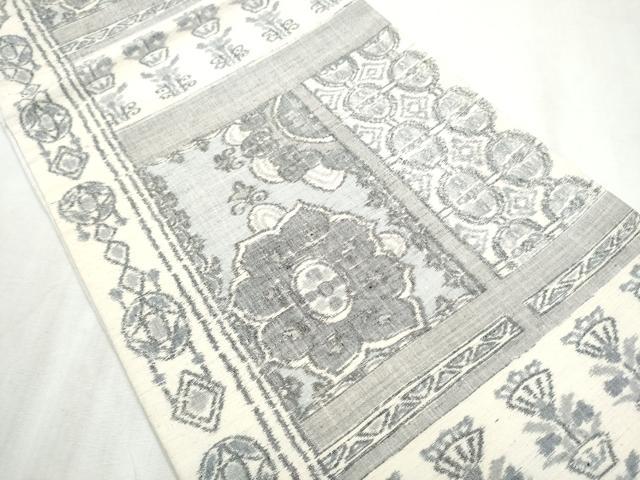 平和屋着物●全通柄袋帯 紬地 幾何学花文 正絹 逸品 CABB9436hy