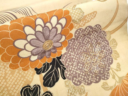 平和屋着物▼アンティーク　大正ロマン　丸帯　駒刺繍　草花文　引き抜き帯　正絹　逸品　CABB9439hy