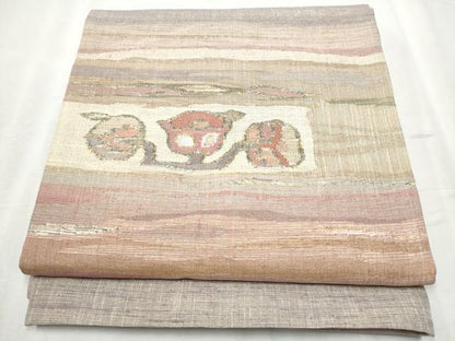 平和屋着物●太鼓柄袋帯 紬地 吉祥花文 金糸 正絹 逸品 CABB9444hy