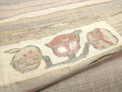 平和屋着物●太鼓柄袋帯 紬地 吉祥花文 金糸 正絹 逸品 CABB9444hy