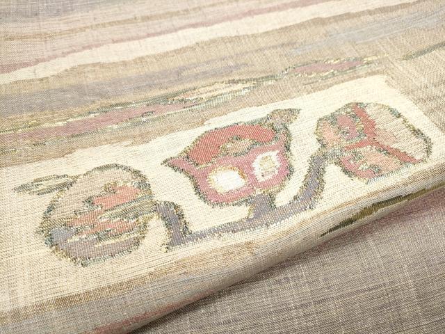 平和屋着物●太鼓柄袋帯 紬地 吉祥花文 金糸 正絹 逸品 CABB9444hy