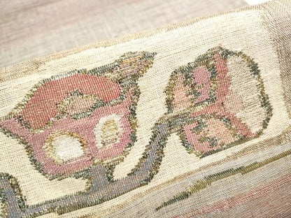 平和屋着物●太鼓柄袋帯 紬地 吉祥花文 金糸 正絹 逸品 CABB9444hy