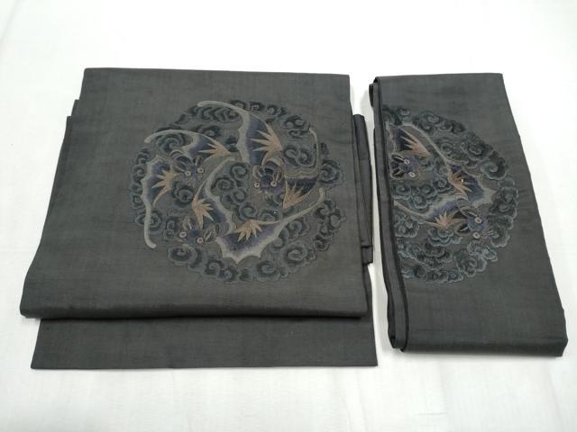 平和屋着物●青々庵 つけ帯 紬地 コウモリ 正絹 逸品 CABB9447hy
