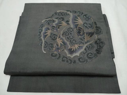平和屋着物●青々庵 つけ帯 紬地 コウモリ 正絹 逸品 CABB9447hy