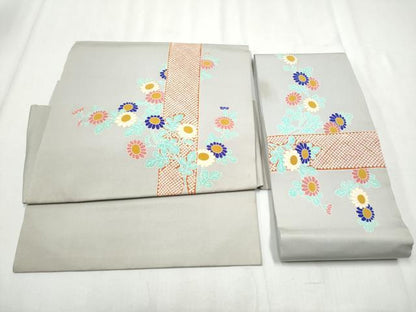 平和屋着物●塩瀬 つけ帯 枝菊文 金彩 正絹 逸品 CABB9452hy