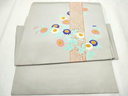 平和屋着物●塩瀬 つけ帯 枝菊文 金彩 正絹 逸品 CABB9452hy