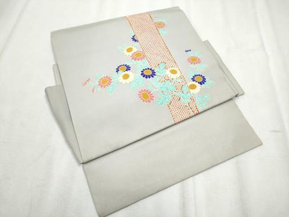 平和屋着物●塩瀬 つけ帯 枝菊文 金彩 正絹 逸品 CABB9452hy