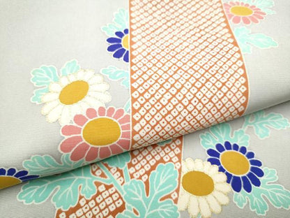 平和屋着物●塩瀬 つけ帯 枝菊文 金彩 正絹 逸品 CABB9452hy