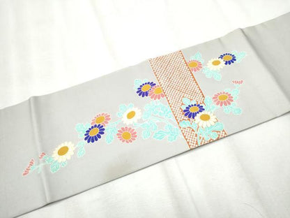 平和屋着物●塩瀬 つけ帯 枝菊文 金彩 正絹 逸品 CABB9452hy