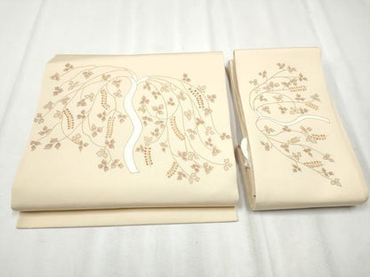 平和屋着物●塩瀬 つけ帯 刺繍 枝垂れ葉文 金彩 正絹 逸品 CABB9454hy
