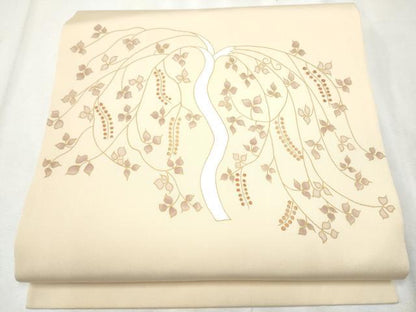 平和屋着物●塩瀬 つけ帯 刺繍 枝垂れ葉文 金彩 正絹 逸品 CABB9454hy