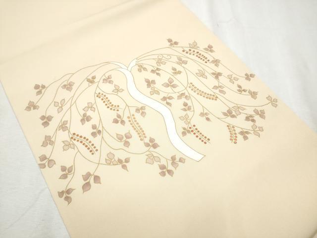 平和屋着物●塩瀬 つけ帯 刺繍 枝垂れ葉文 金彩 正絹 逸品 CABB9454hy