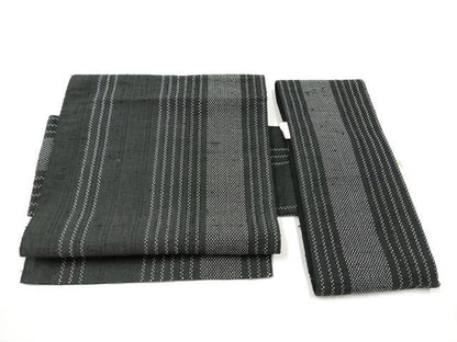 平和屋着物●つけ帯 紬地 間道 黒地 正絹 逸品 CABB9459hy