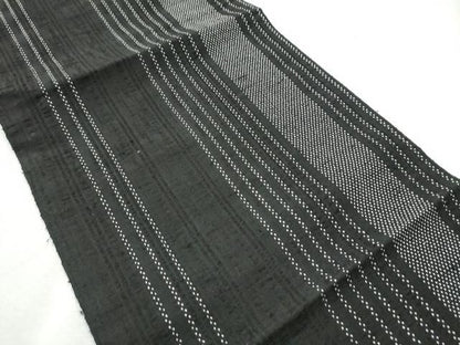 平和屋着物●つけ帯 紬地 間道 黒地 正絹 逸品 CABB9459hy