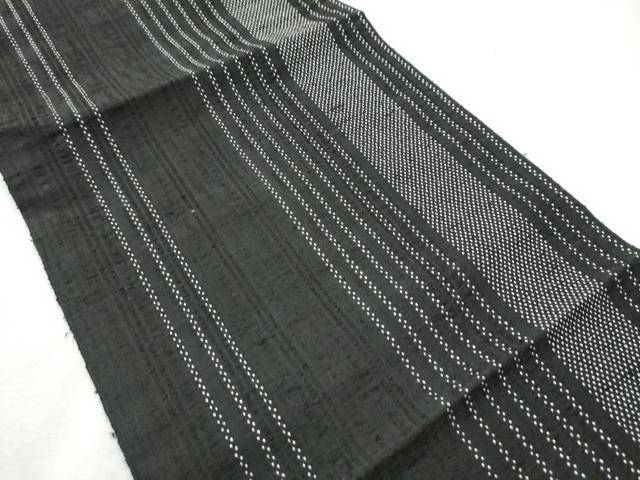 平和屋着物●つけ帯 紬地 間道 黒地 正絹 逸品 CABB9459hy
