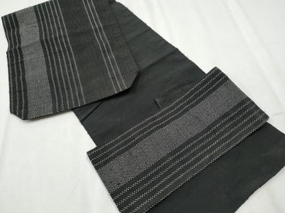 平和屋着物●つけ帯 紬地 間道 黒地 正絹 逸品 CABB9459hy