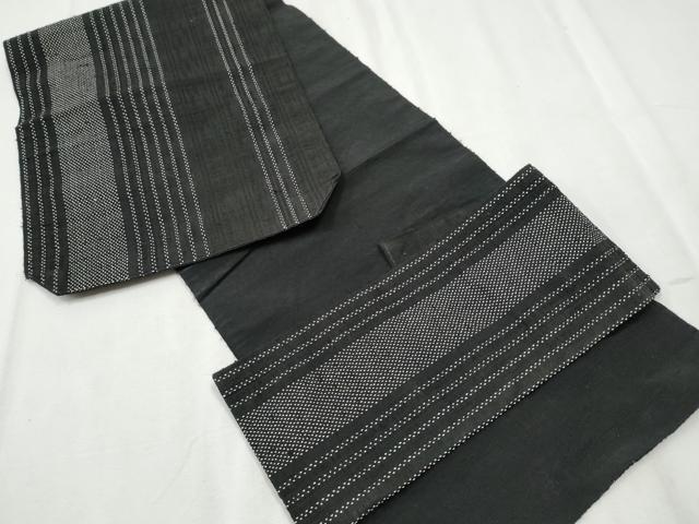 平和屋着物●つけ帯 紬地 間道 黒地 正絹 逸品 CABB9459hy