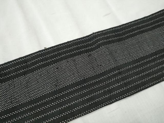平和屋着物●つけ帯 紬地 間道 黒地 正絹 逸品 CABB9459hy