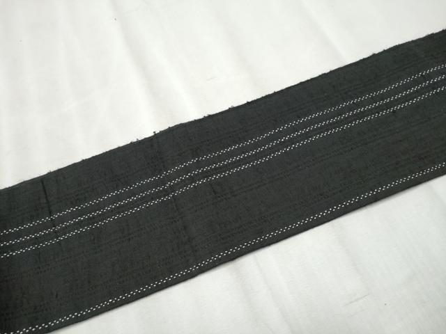 平和屋着物●つけ帯 紬地 間道 黒地 正絹 逸品 CABB9459hy