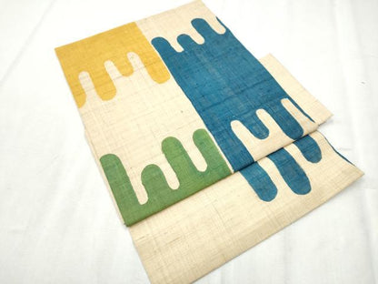 平和屋着物●つけ帯 生紬 型染め 抽象文様 正絹 逸品 CABB9462hy