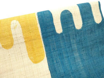 平和屋着物●つけ帯 生紬 型染め 抽象文様 正絹 逸品 CABB9462hy