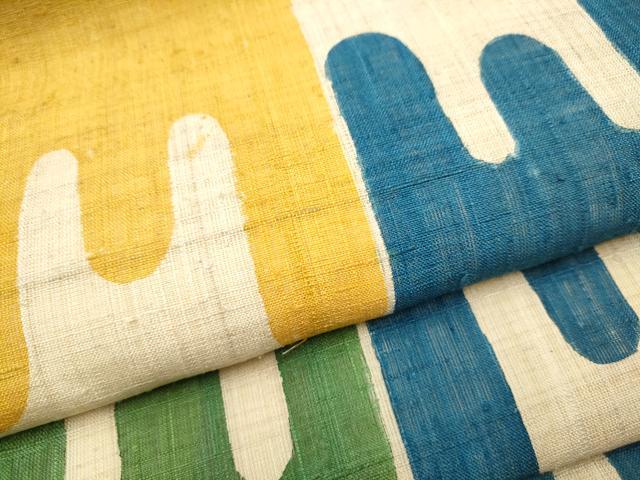平和屋着物●つけ帯 生紬 型染め 抽象文様 正絹 逸品 CABB9462hy