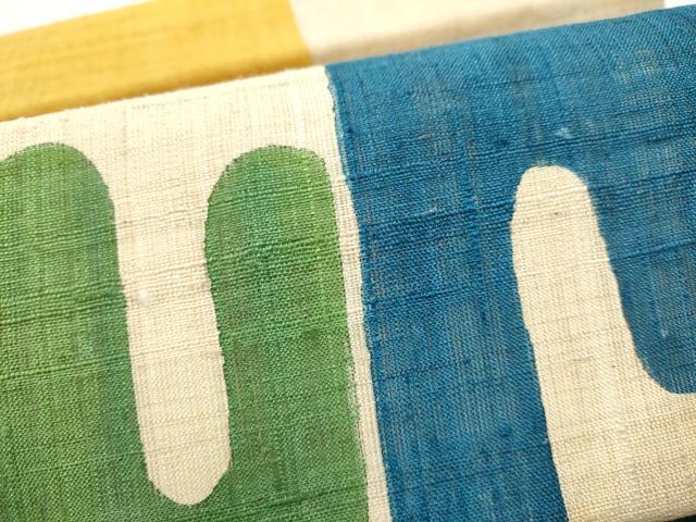 平和屋着物●つけ帯 生紬 型染め 抽象文様 正絹 逸品 CABB9462hy