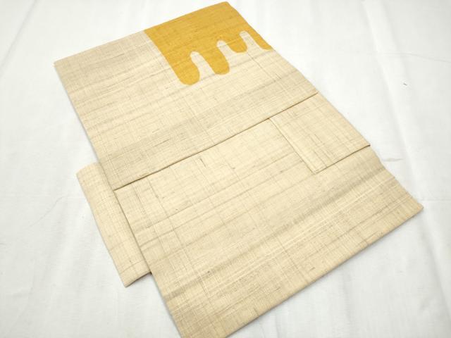 平和屋着物●つけ帯 生紬 型染め 抽象文様 正絹 逸品 CABB9462hy