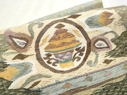 平和屋着物▽つけ帯　スリーシーズン　春夏秋　すくい織　幾何学花文　正絹　逸品　CABB9463hy